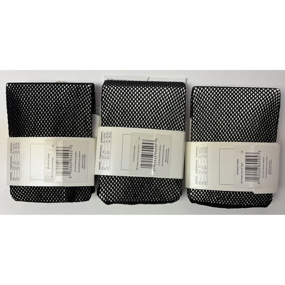 NIP Lot 3 Hanes Stylessentials‎ Fashion Textured Tights Black Fishnet L / XL